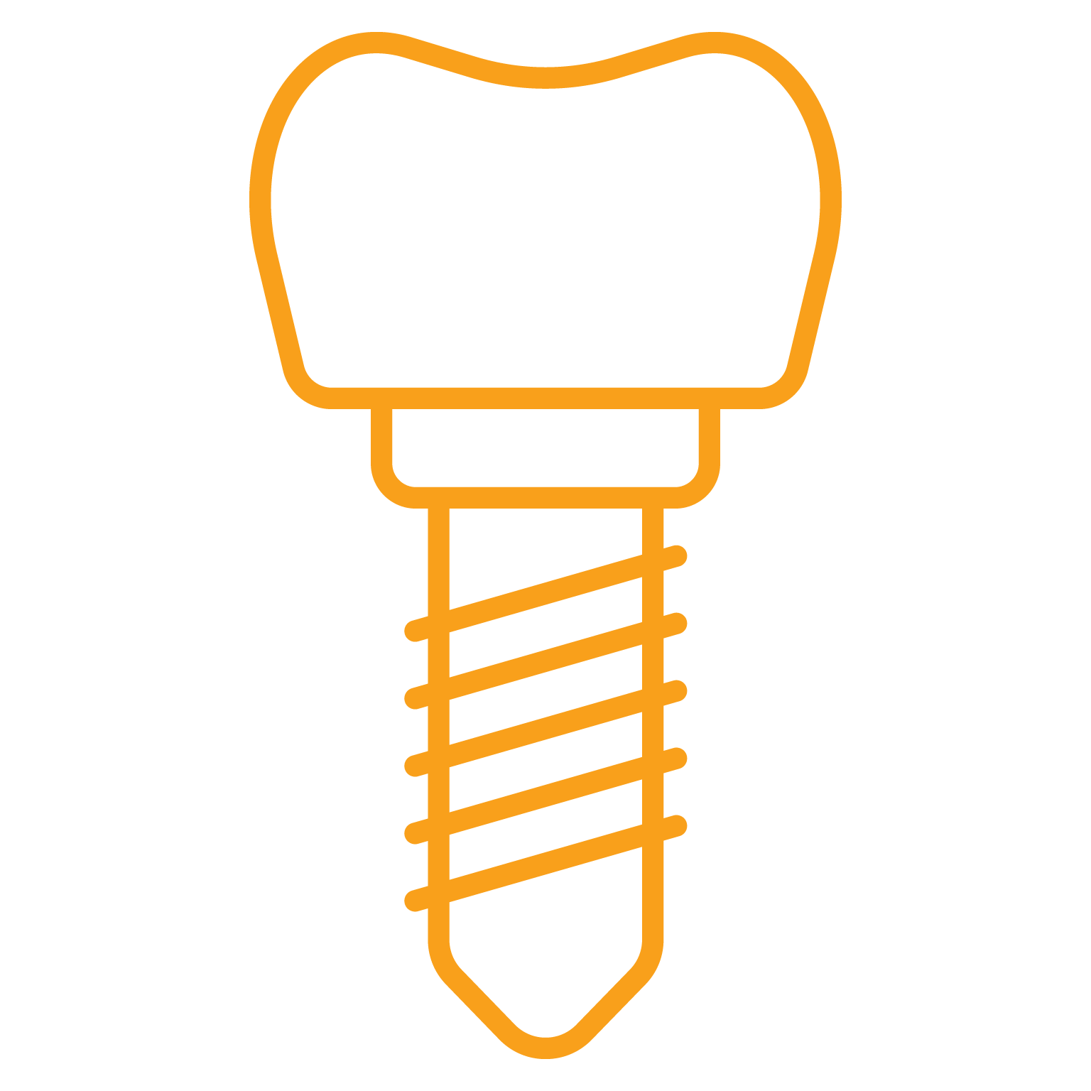 Gold-colored icon of dental implants, illustrating premium dental restoration solutions provided by Dr. Kevin Burgdorf.