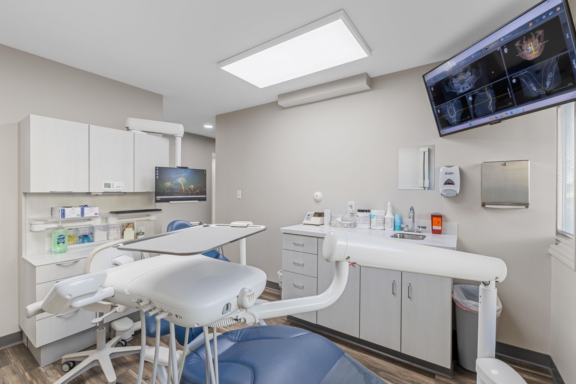 Distinct patient exam room in Dr. Kevin Burgdorf’s dental clinic, illustrating the variety and quality of patient care environments.