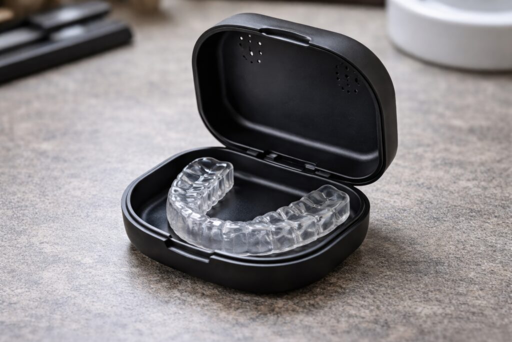 Mouth guard case with occlusal splint for jaw pain management
